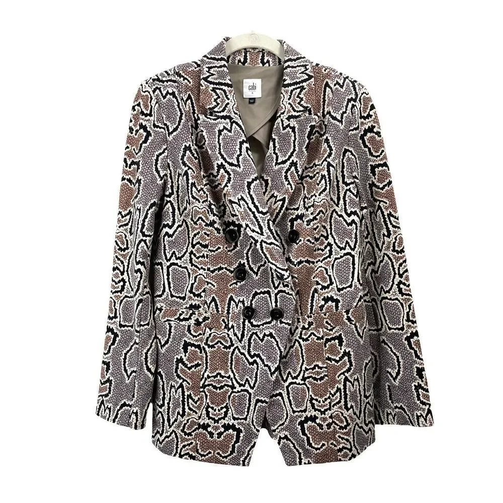 CAbi #3733 Python Blazer Snake‎ Print Tan Gray Jacket Sz 6 corpcore animal print
